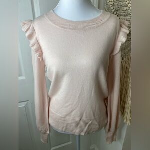 NWOT QI CASHMERE Women's Pink Ruffle Sweater